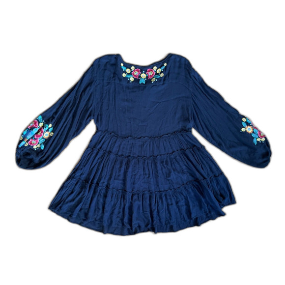 Free People Black Spell On You Embroidered Smock Ruffle Dress Women's Size Small - Picture 6 of 9